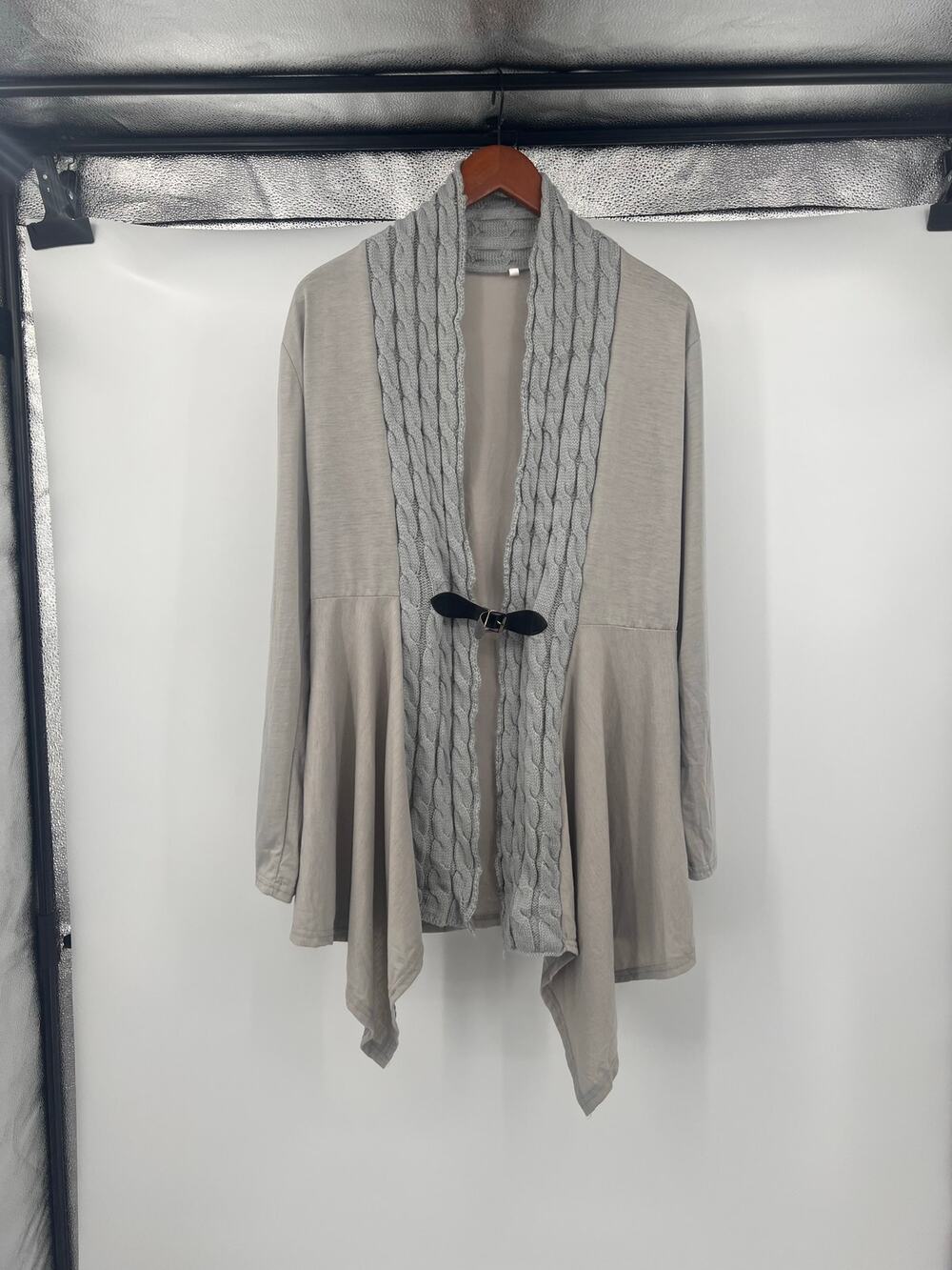 Women’s XXL gray cardigan Sweater Cable Knit Collar Workwear Lightweight Flowy